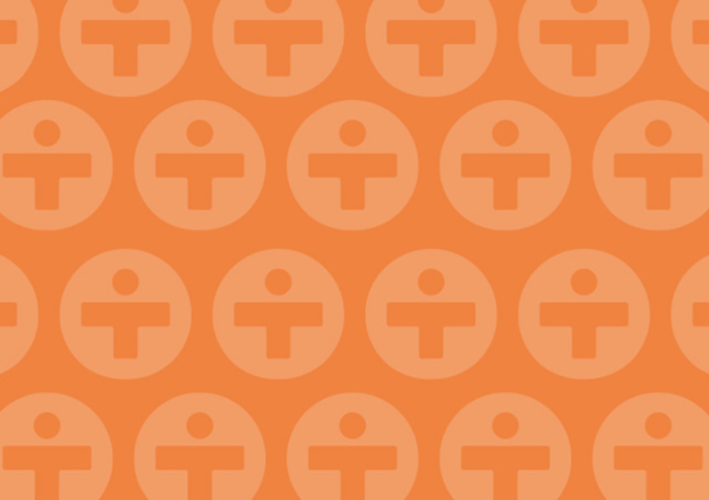 Oranget mönster av CancerRehabFondens ikoner.