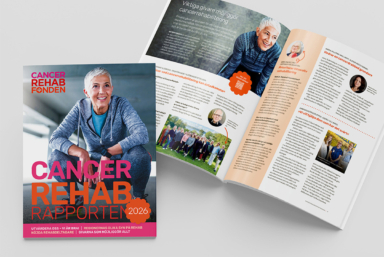 Framsidan av CancerRehabRapporten med en kvinna i träningskläder.